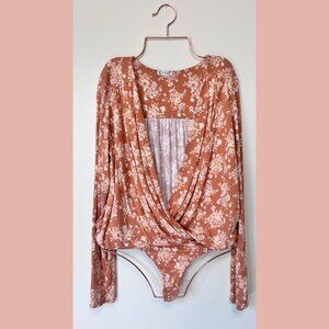 Free People Turnt Floral Bodysuit in Rust